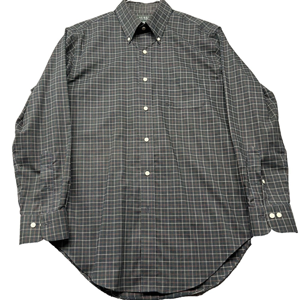 Ralph Lauren LRL Button Down Shirt Mens M Olive Green Blue Tan Plaid Long Sleeve